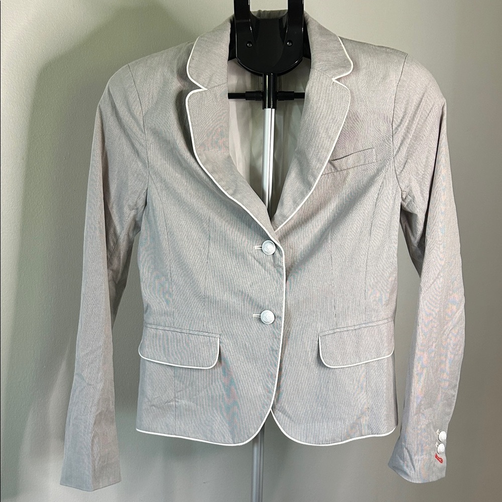 GAP The Academy Blazer Light Gray Blazer with White Piping